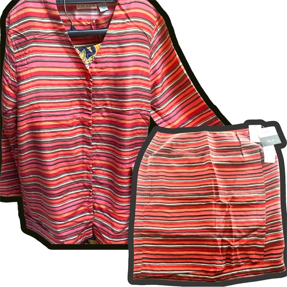 Chaus 100% silk suit; skirt and jacket